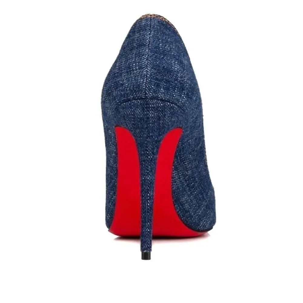 Christian Louboutin So Kate 120 leather pointed toe pumps Blue Denim Gold 36 - Picture 9 of 10